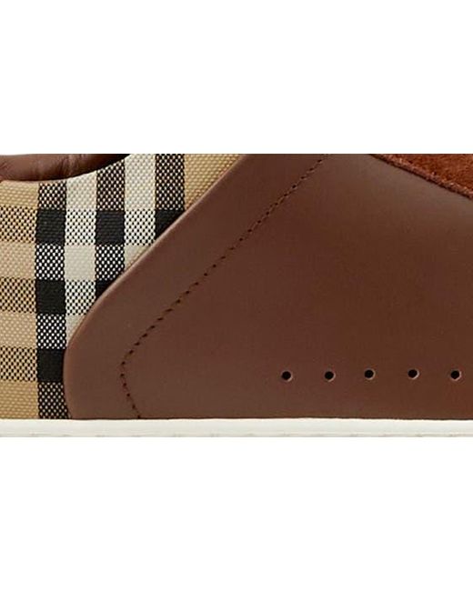 Burberry Brown Leather, Suede And Check Sneakers for men