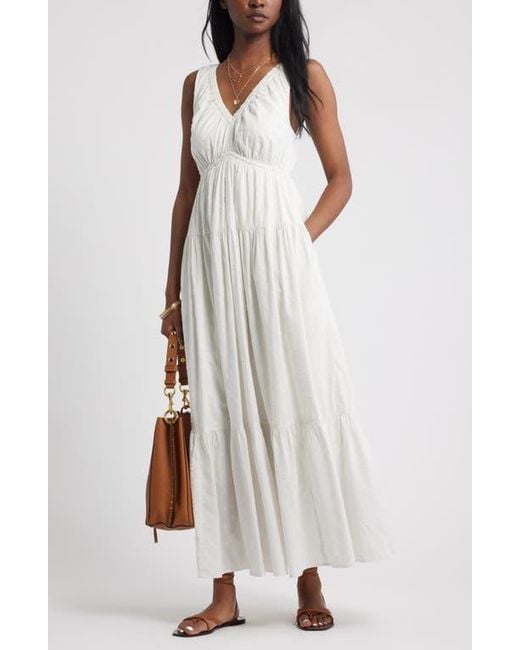 Treasure & Bond White Shirred Cotton Blend Jacquard Sundress