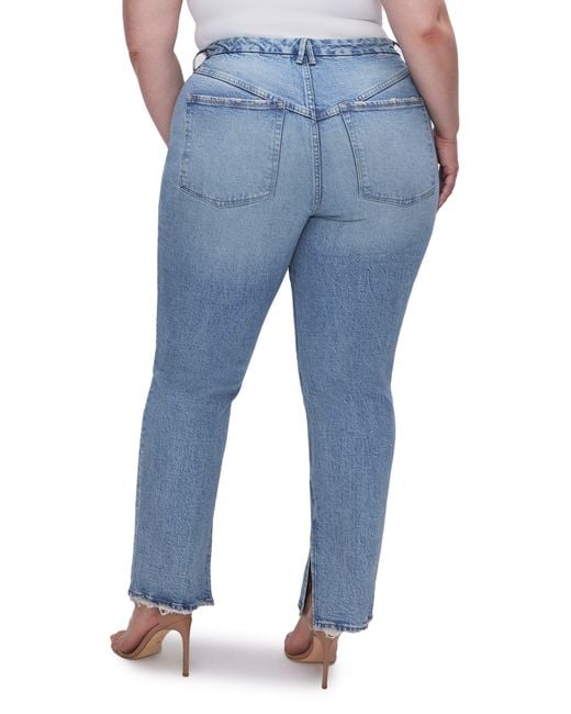 Blue Acid Wash High Waisted Straight Leg Side Split Jeans - Lexie – Femme  Luxe