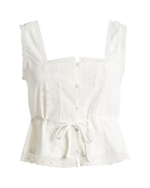 Something New White Emily Lace Tie Waist Crop Tank