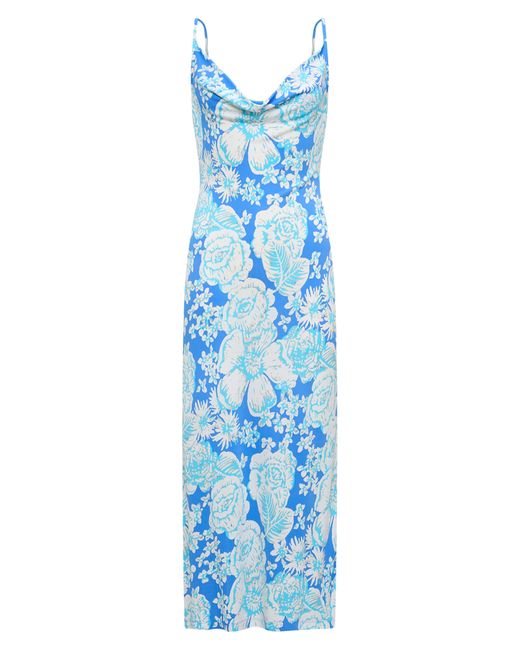 Diane von Furstenberg Blue Alik Floral Cowl Neck Midi Dress