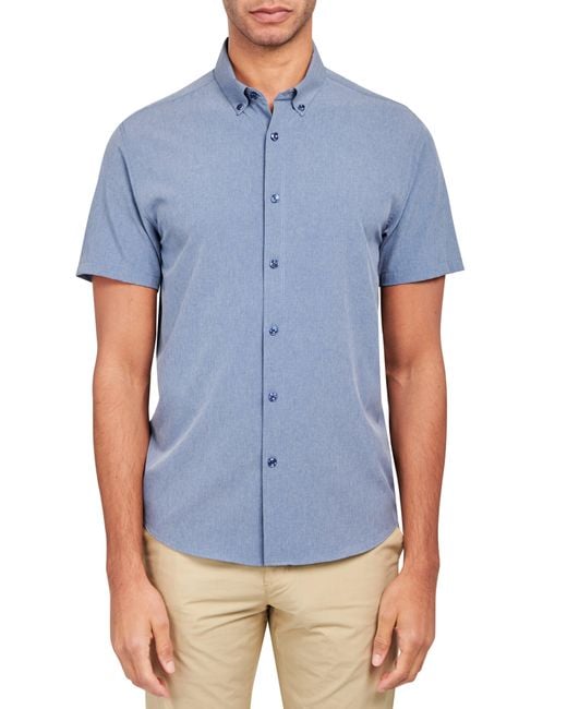 Brooklyn Brigade Blue Slim Fit Solid 4-Way Stretch Performance Shirt for men