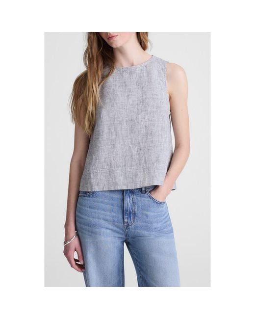 Madewell Gray Pleated Linen Shell Top