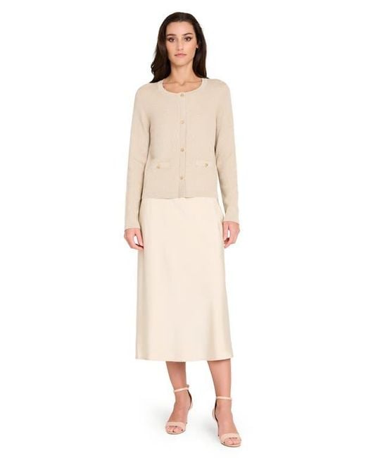 Tahari Women's Natural Metallic Sparkle Bow Button Cardigan cardigans