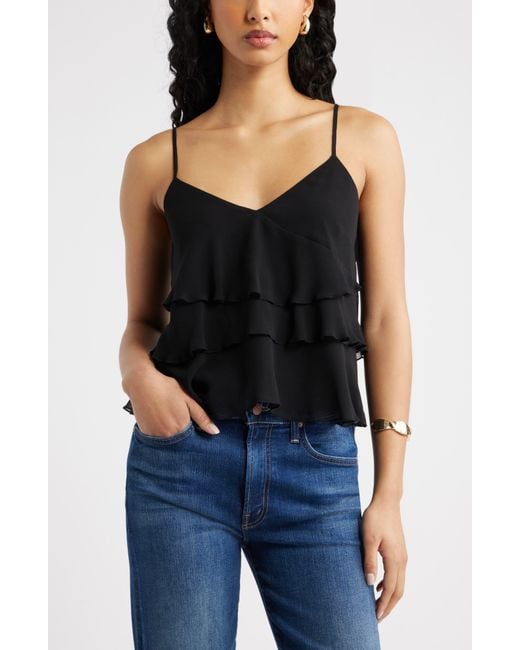 Open Edit Black Ruffle Tiered Camisole