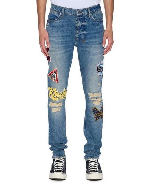 Ksubi Men's Blue Van Winkle Rodeo Patch Ripped Skinny Jeans