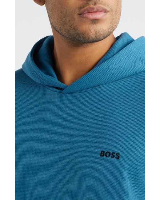 Boss Blue Waffle Knit Hooded Lounge T-Shirt for men