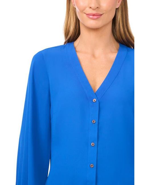 Cece Blue Tie Cuff Button-Up Top