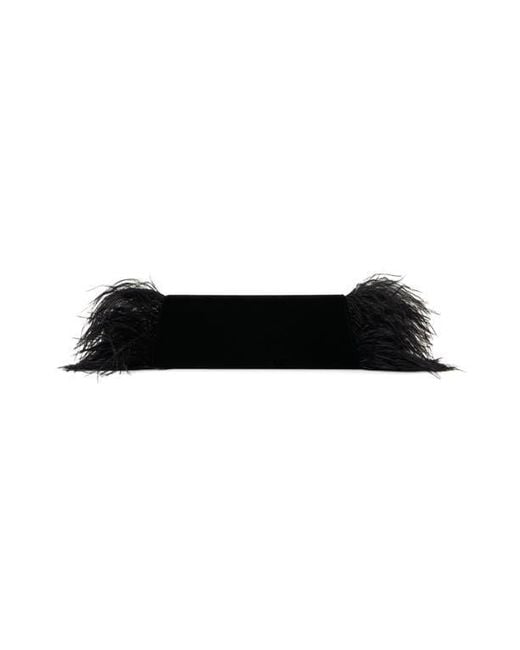 Akris Black Small Anouk Feather Trim Velvet East/West Clutch