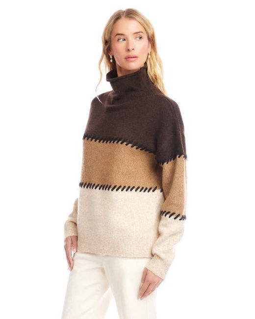 Karen Kane Multicolor Colorblock Whipstitch Turtleneck Sweater