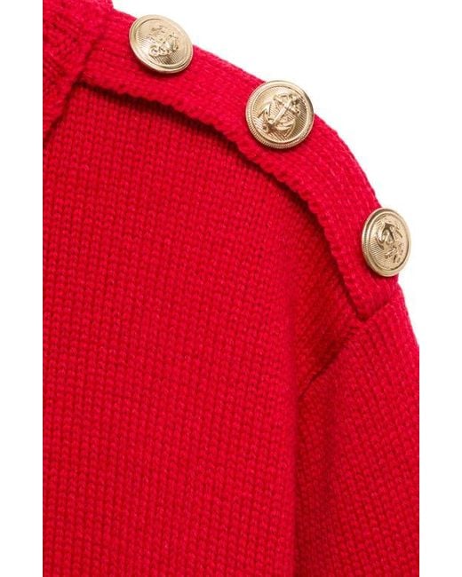 Mango Red Button Shoulder Mock Neck Sweater