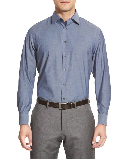 Calibrate Trim Fit Non iron Stretch Dress Shirt in Blue for Men Lyst