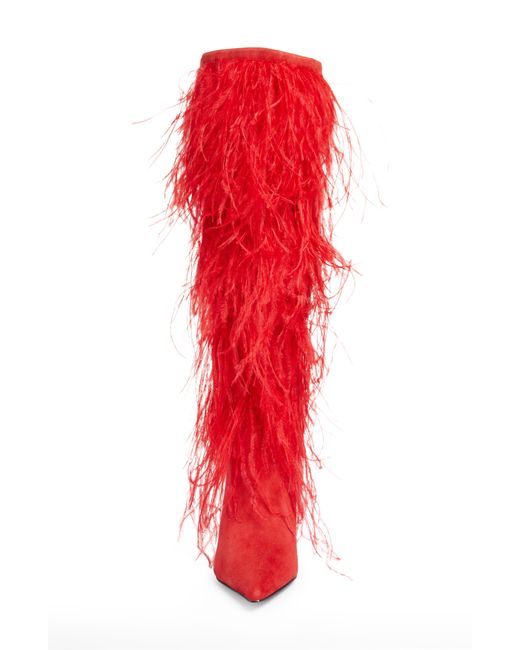 Jeffrey Campbell Red Shake-ya Feather Over The Knee Boot