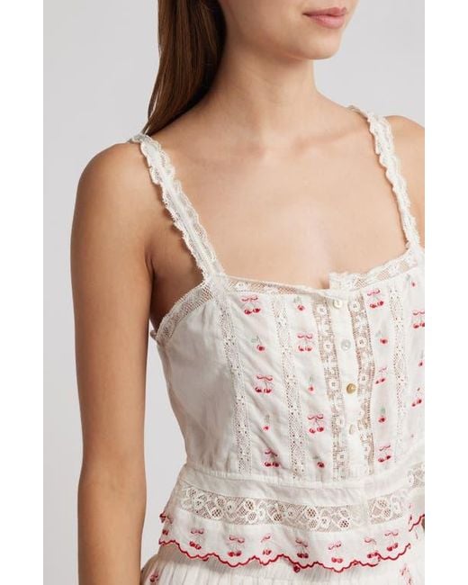 LoveShackFancy White Vietta Cherry Embroidered Lace Cotton Crop Tank