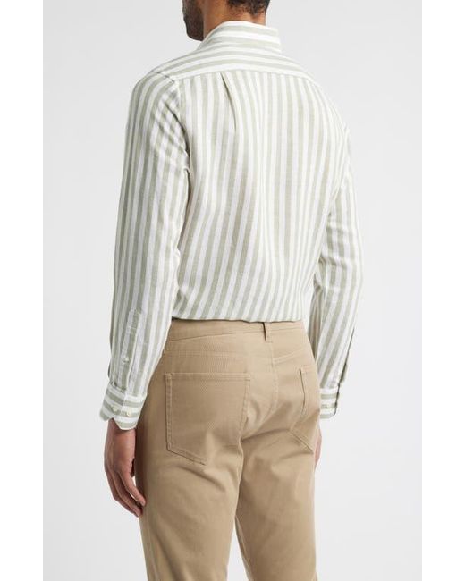 Scott Barber Natural Coastal Regular Fit Stripe Linen & Lyocell Button-Up Shirt for men