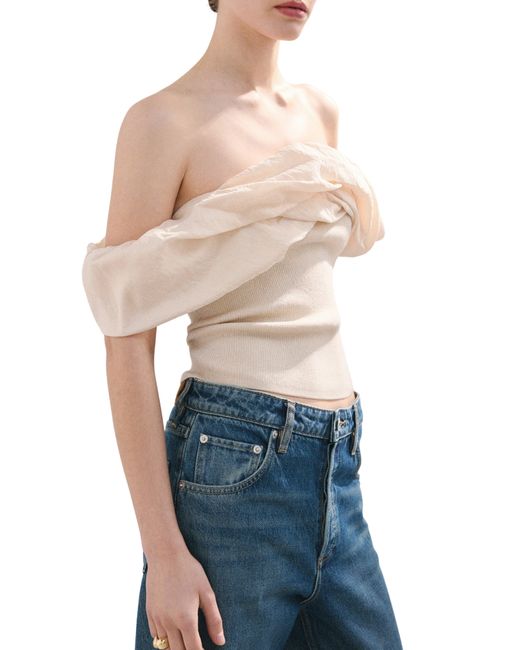Mango Blue Bubble Off The Shoulder Knit Top