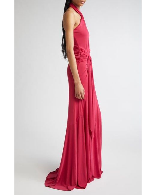 Cinq À Sept Red Gulliame Tie Front Halter Gown