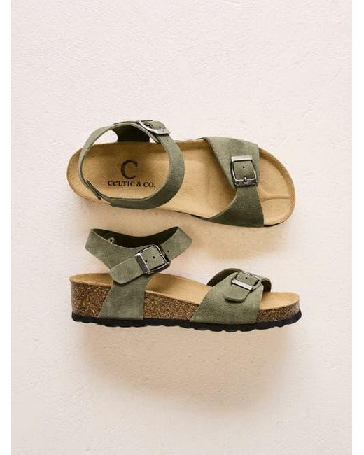Celtic & Co. Green Low Wedge Double Buckle Sandal