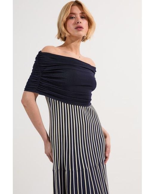Karen Millen Blue Striped Bardot Knitted Maxi Dress
