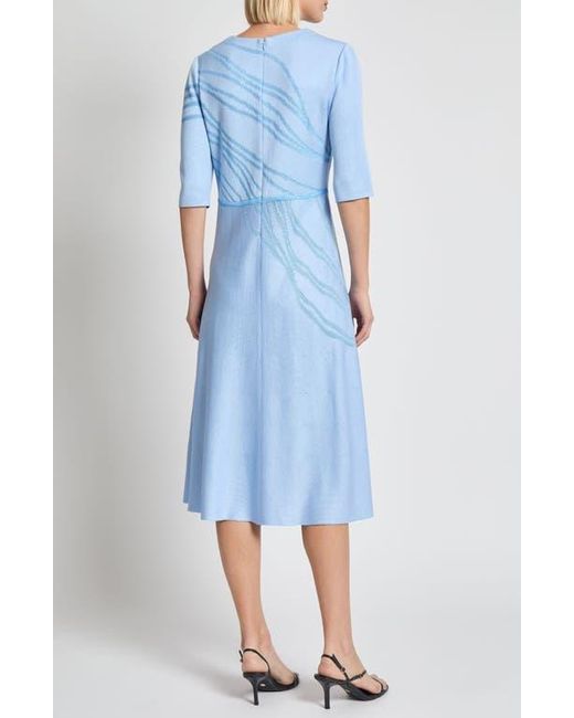 Misook Blue Pattern Fit & Flare Midi Dress