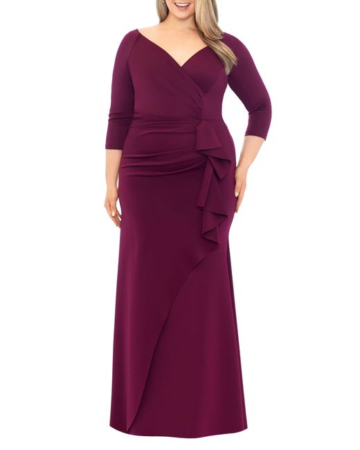 Xscape Purple Side Ruched Scuba Gown