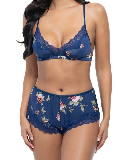 Oh La La Cheri Blue Reina Lace Trim Bralette & Tap Shorts Set