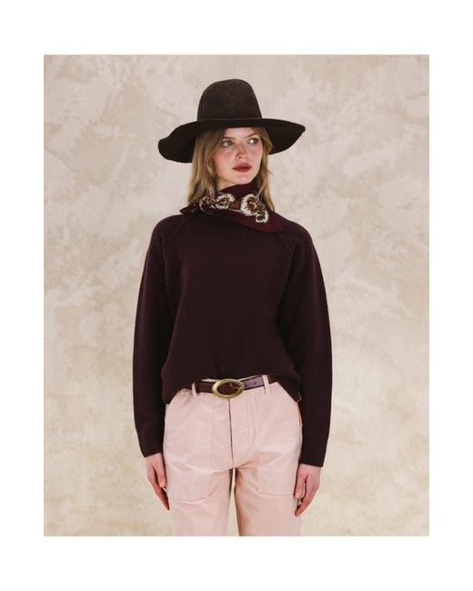 Fortela Purple Harvard Wool Raglan Sleeve Crewneck Knit