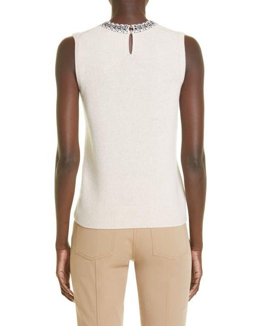 St. John Natural Contrast Trim Wool Blend Shell