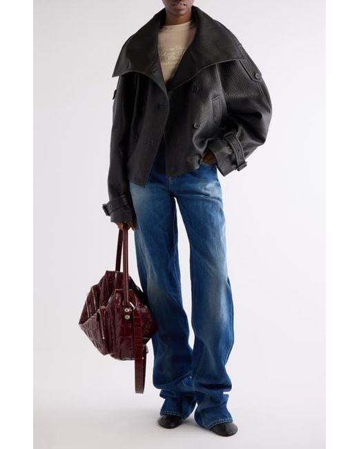 Acne Black Laris Leather Crop Trench Coat