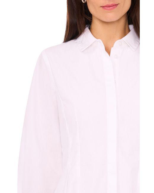 Halogen® White Halogen(r) Long Sleeve Cotton Fit & Flare Shirtdress