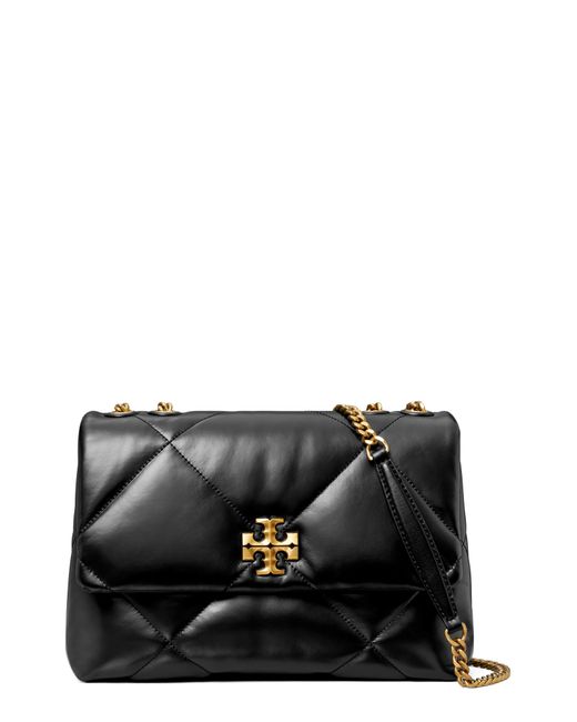 Tory Burch Black Kira Diamond Quilted Leather Convertible Shoulder Bag
