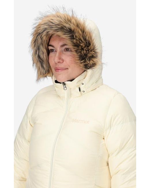 Marmot Natural Montreaux 700 Fill Power Down Hooded Coat With Faux Fur Trim