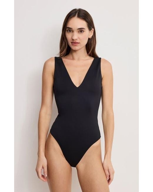 GOOD AMERICAN Blue Sculpting Deep V-Neck Bodysuit