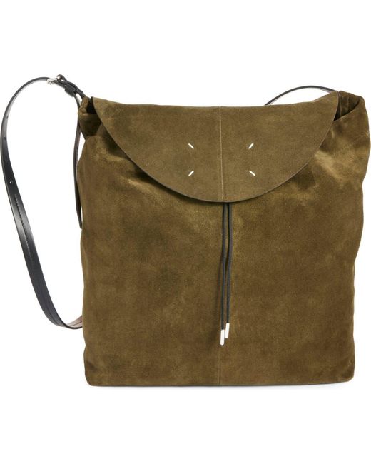 Maison Margiela Small Drawstring Suede Hobo Bag in Green | Lyst