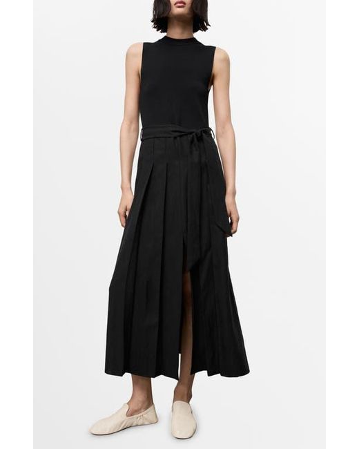 Mango Black Mixed Media Pleated Midi Dress