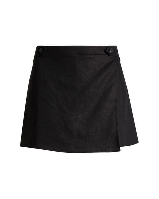 Reformation Black Clover Linen Wrap Miniskort
