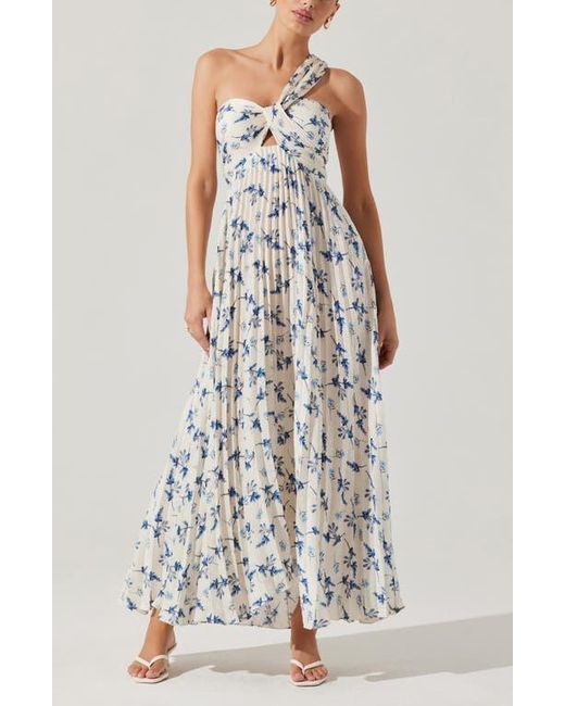 Astr Multicolor Rasya Floral Pleated One-Shoulder Maxi Dress