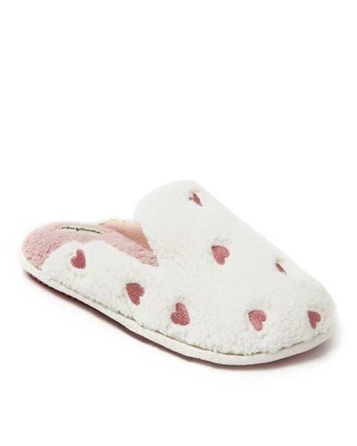 Dearfoams White Valentines Day Hearts Scuff Slipper
