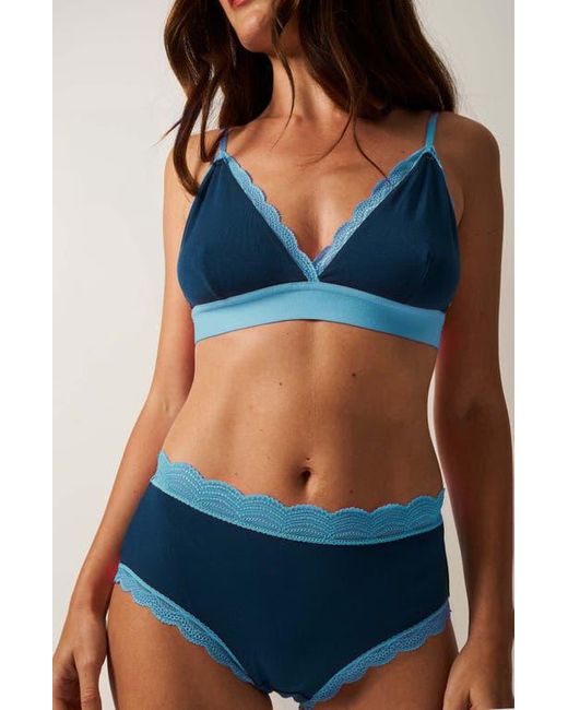 Stripe & Stare Blue Lace Bralette & High Rise Knicker Set