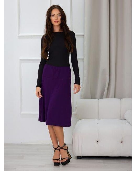 24seven Comfort Apparel Blue A-Line Elastic Waist Knee Length Skirt