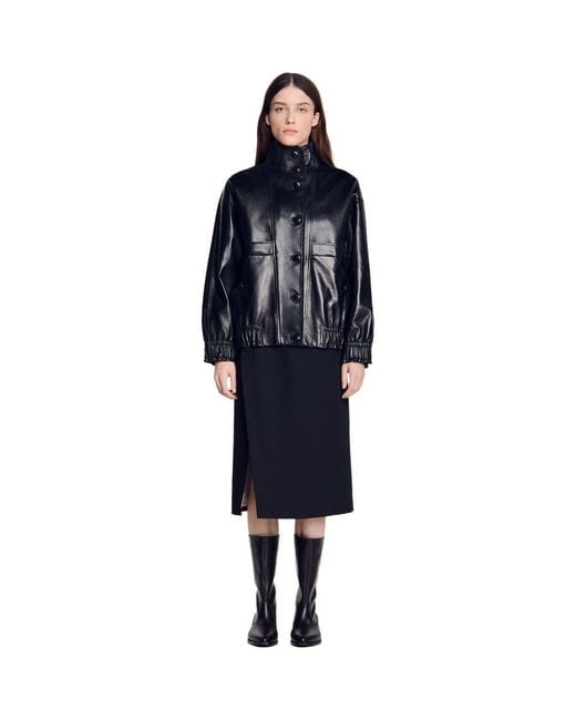 Sandro Blue Oversized Leather Jacket