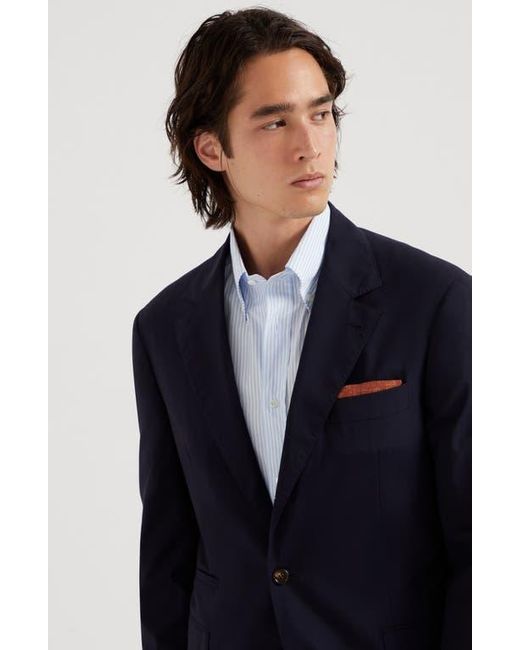 Brunello Cucinelli Blue Wool And Silk Blazer for men