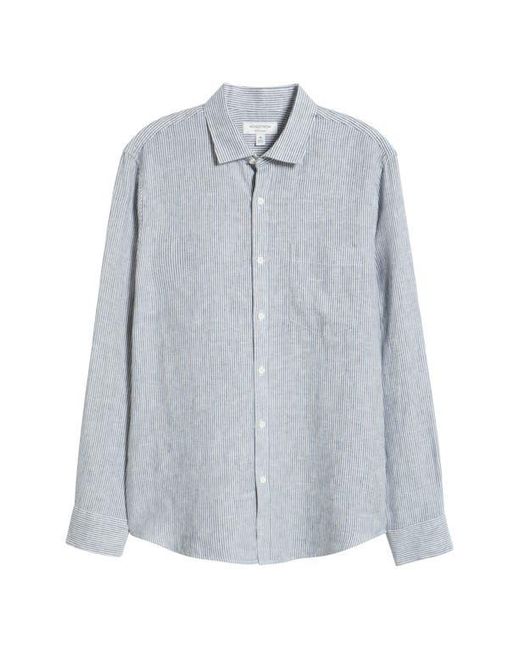 Nordstrom Gray Stripe Long Sleeve Linen Woven Button-Up Shirt for men