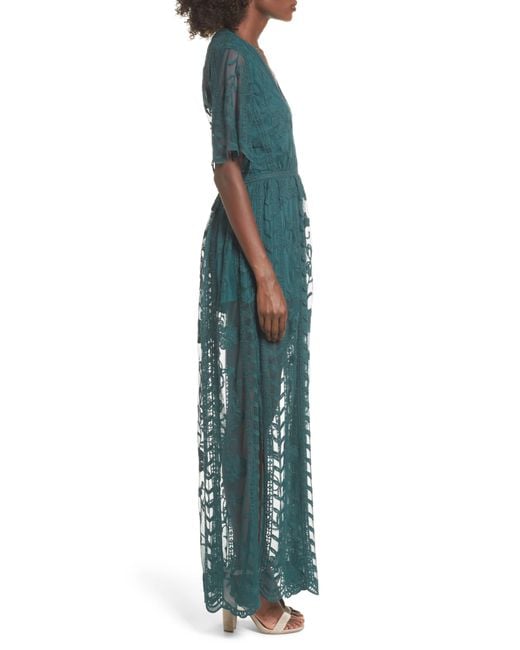 Socialite Lace Overlay Romper in Green Lyst