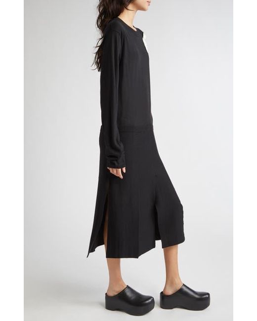 Marni Black Rose Appliqué Long Sleeve Virgin Wool & Silk Sweater Dress