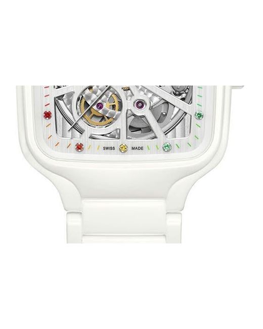 Rado White True Square Automatic Open Heart Ceramic Bracelet Watch
