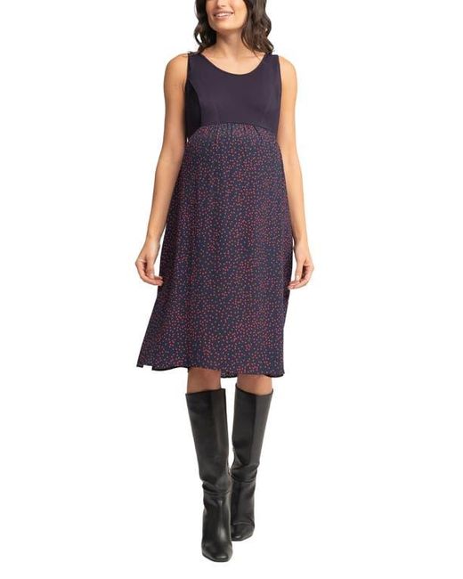 Seraphine Blue Mixed Media Maternity/Nursing Dress