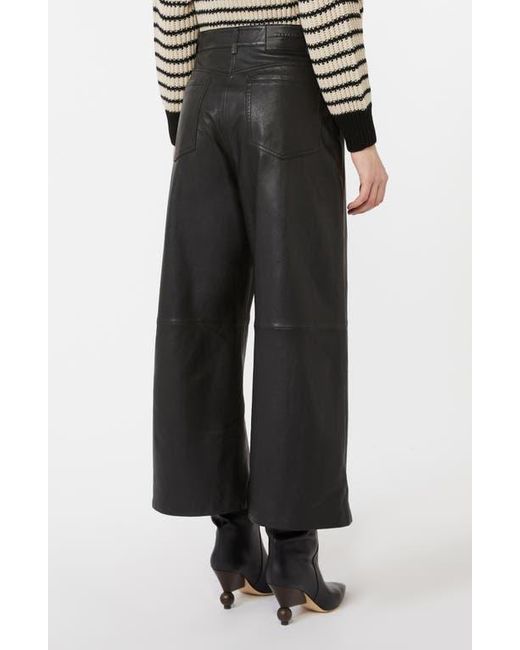 Weekend by Maxmara Black Blanc Crop Wide Leg Leather Pants