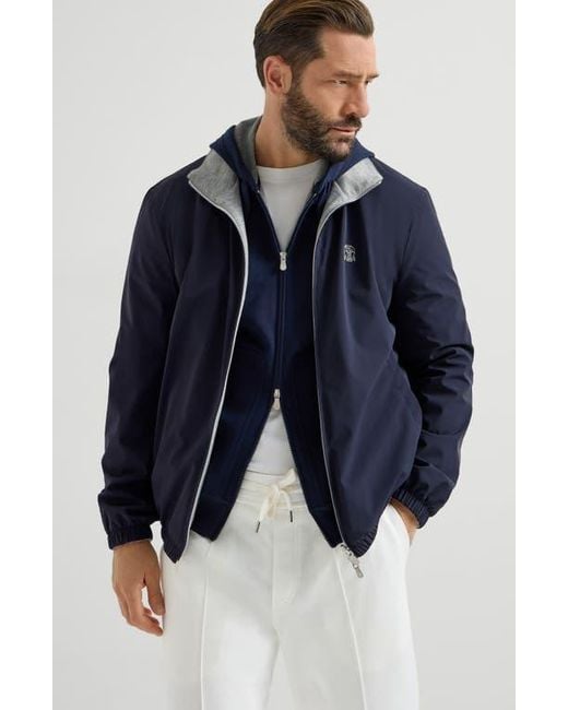 Brunello Cucinelli Blue Reversible Logo Jacket for men