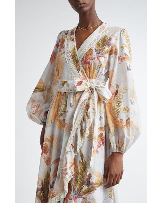 Zimmermann White Ascension Frill Lace Trim Floral Long Sleeve Maxi Dress